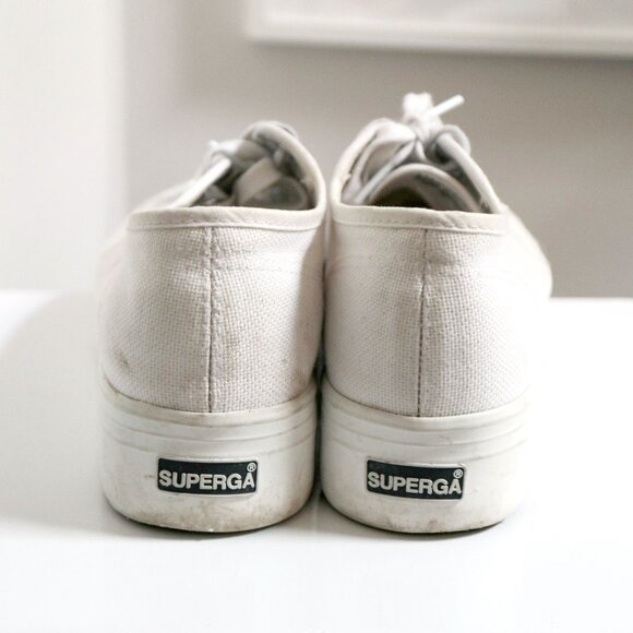Unisex White Platform Canvas Trainers 👟 SUPERGA - Picture 5 of 8